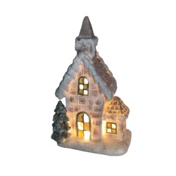 FIGURKA CERAMICZNA DOMEK-WYSOKI ZIMOWY Z CHOINECZKA LED /...