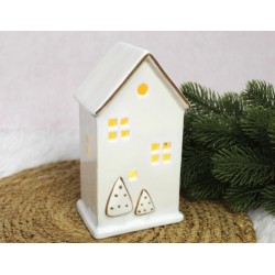 Figurka ceramiczna Domek świecacy LED / 17x9,5x7 cm /...