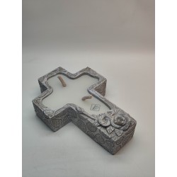 ZNICZ ZALANY BETONOWY KRZYŻ Z RÓŻĄ/ SZARA / 24X16,5X6,5 /...
