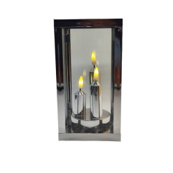 Nowoczesny srebrny lampion LED z potrójną świecą – ML048