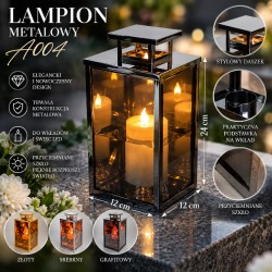 Grafitowy lampion A004 Golden Light prostokątny 24 cm