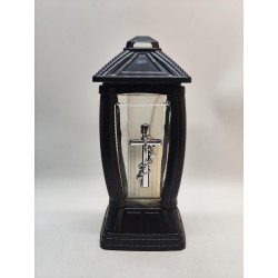 Czarny znicz kapliczka Z-546 srebrny krzyż 25,5 cm